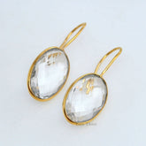 Crystal Quartz Oval Gemstone Earrings - Gold Plated Earrings - 925 Sterling Silver Dangle Earrings - Gift for Her - 12x20mm Gemstone Earring